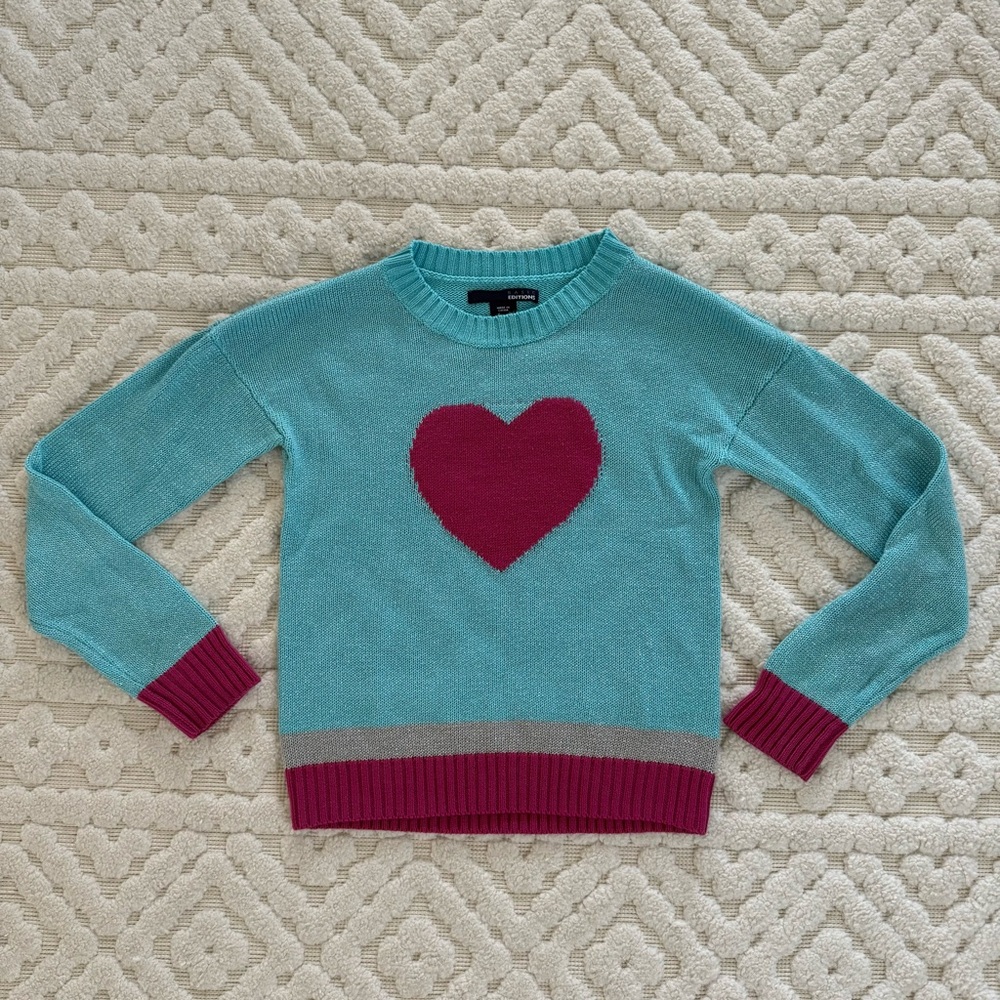 Basic Editions Blue Heart Glitter Thread Sweater size Medium